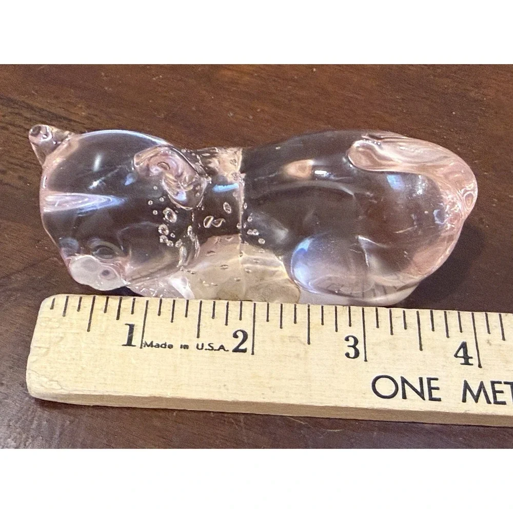Vintage Pink Art Glass Sleeping Cat Figurine Controlled Bubbles West Dist Co 4